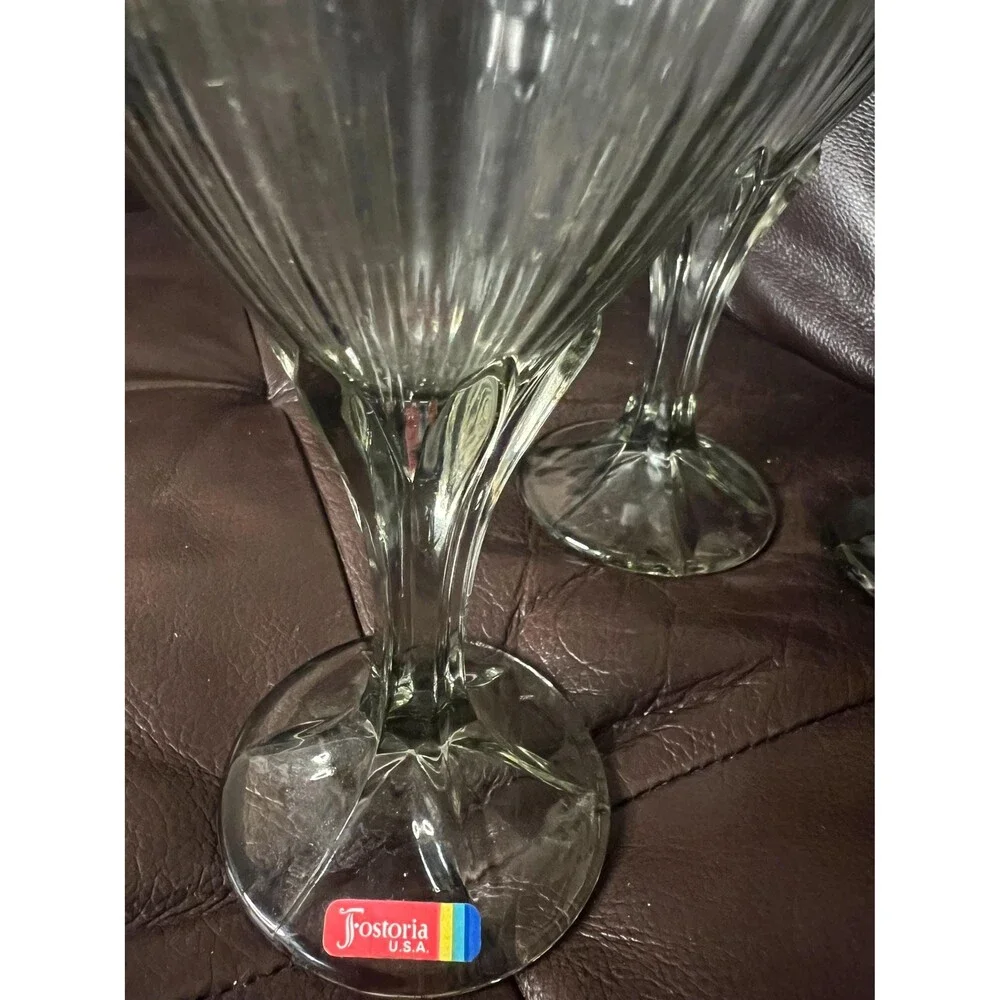Fostotia MONET GRAY Wine Goblets or Cocktail 3 Ribbed Heavy VTG glasses